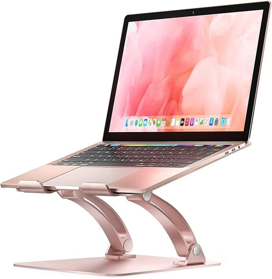 Nulaxy Fully Adjustable Laptop Stand for Desk, Dual Foldable Aluminum Computer Riser with Heat-Vent, Ergonomic Notebook Holder Portable Office Accessories Compatible with All 10-17" Laptops, Pink