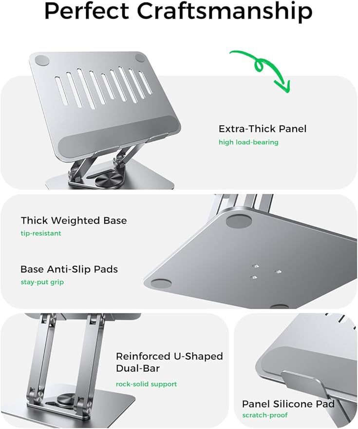 MAGIC JOHN Adjustable Laptop Stand for Desk, 360° Rotating Foldable Protable Laptop Riser Holder, Ergonomic Design Computer Notebook Stand Holder for MacBook Pro Air/Dell/HP 10-17.3"