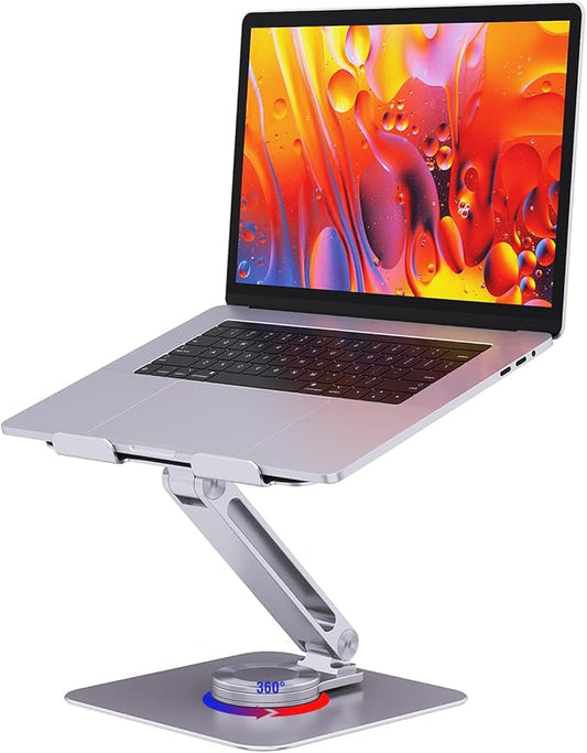 Adjustable Laptop Stand for Desk, 360° Rotating Base Portable Laptop Stand, Aluminum Alloy Foldable Computer Printer Riser Holder for Office Home Fits MacBook Air Pro, HP (10-17.3'') - Silver