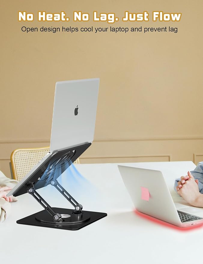 Adjustable Laptop Stand for Desk-360° Rotating Base Aluminum Laptop Riser,Ergonomic Computer Stand for Office Home MacBook Pro/Air Dell HP up to 16'',Black
