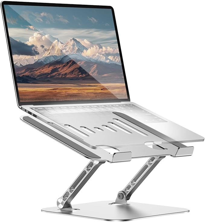 Laptop Stand for Desk Adjustable Height Portable Laptop Riser Aluminum Laptop Stand for Desk Foldable with Ergonomic 10-17" Silver