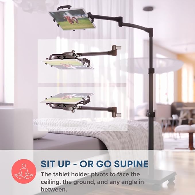 Levo G2 Premium Tablet Floor Stand with 5-Axis Adjustable Arm for iPad, Kindle, Samsung – Height Range 30–56 Inches – Hands-Free Reading, Streaming, Gaming, and Browsing in Bed, Sofa, or Chair