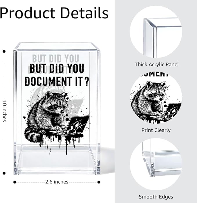 But Did You Document It Acrylic Cosmetic Organizer Pen Holder, Funny Acrylic Desk Holder Cup for Pen Pencil, Sarcastic Office Gifts for Coworker Mentor, Humorous Gifts for Racoon Lover Staff