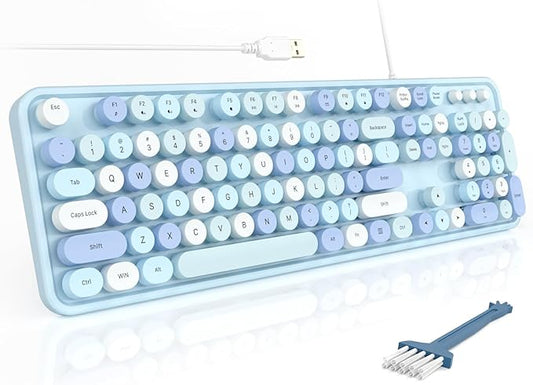 MOFII Computer Keyboards Wired, Plug Play USB Full Size Typewriter Keyboard, Cute Colorful Aesthetic Keyboard with Foldable Stands for Windows PC Laptop (Blue Colorful)