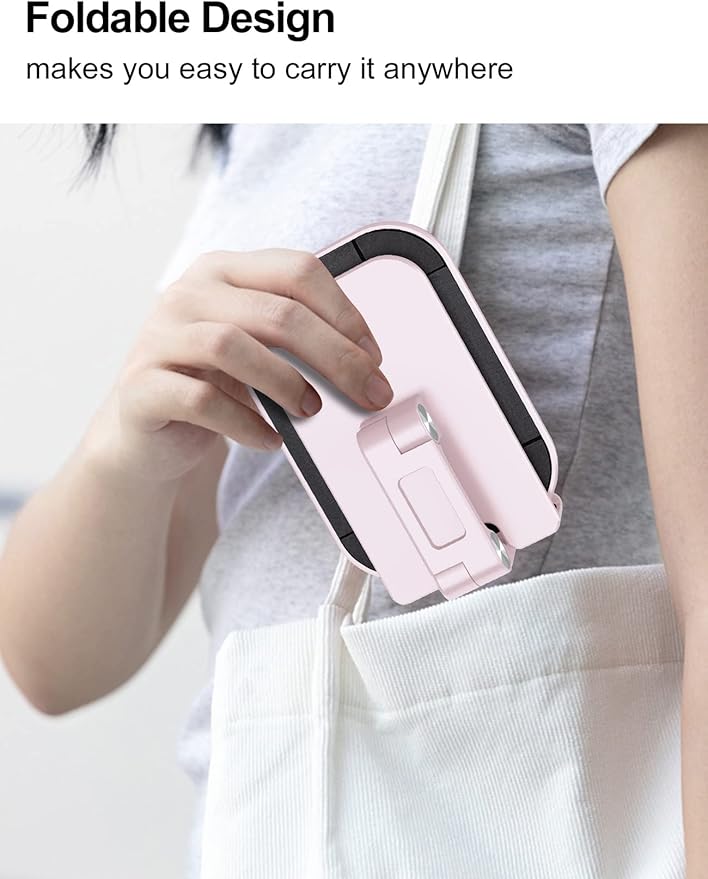 OCYCLONE Phone Stand, Adjustable Height and Angle Foldable Cell Phone Stand Holder for Desk, Taller iPhone Stand Compatible with 4.7"-13" Smartphones iPad Tablet, Pink
