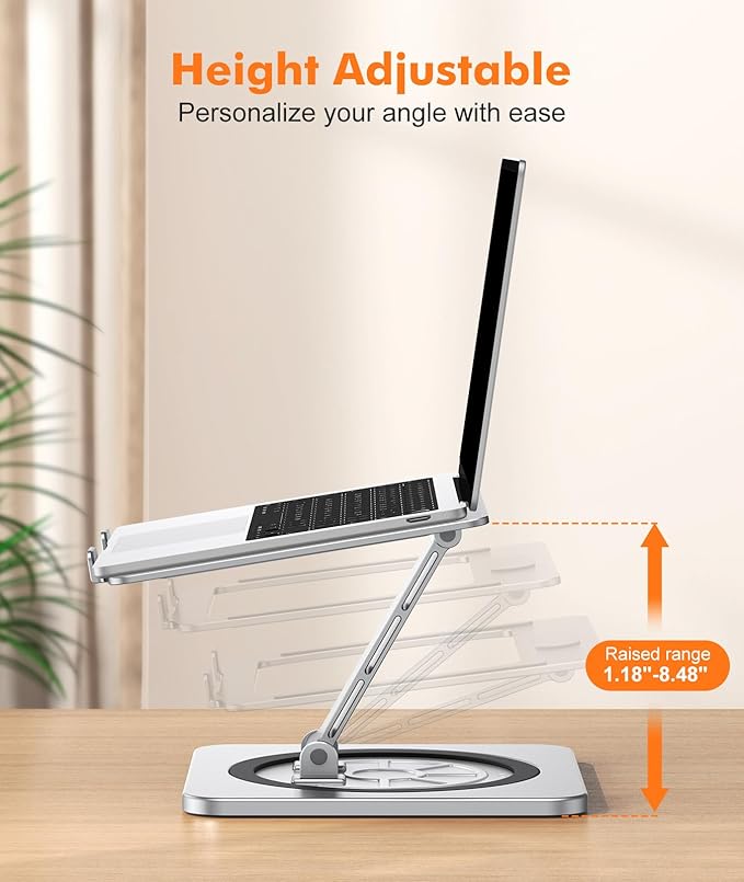Adjustable Laptop Stand with 360° Swivel Base, Foldable Laptop Riser Holder for Desk, Ergonomic Computer Notebook Cooling Stand Mount, Compatible with MacBook Air Pro, Dell XPS, HP (10-16")