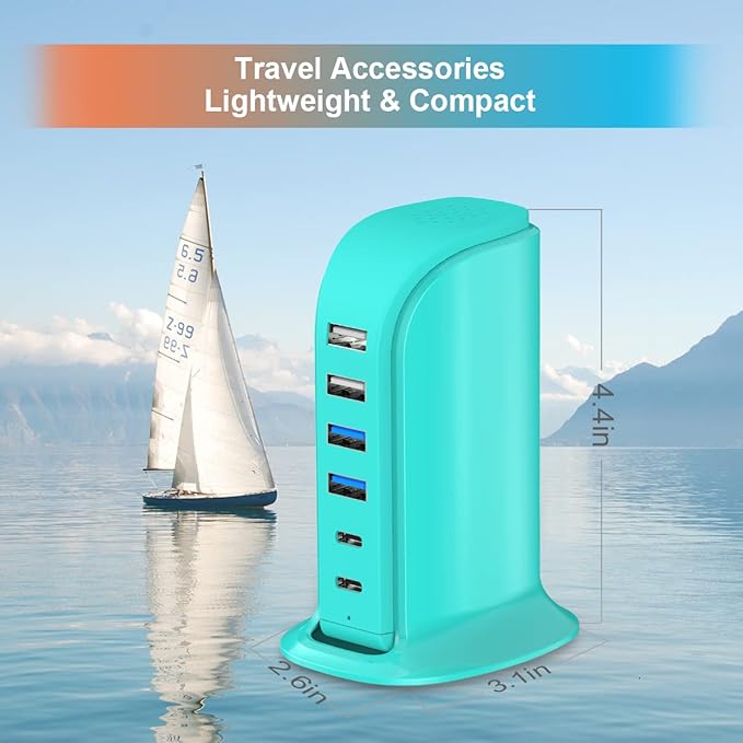 USB Charger Block Upoy, Charging Station for Multiple Devices Apple, USB Hub Power Strip Multiple Ports, Power Block Adapter for Phone, Tablet, Ear Buds, C Charger Block with 5ft Extension Cord