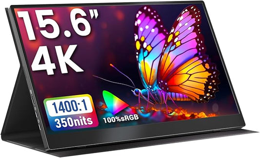 Portable Monitor 15.6" 4K UHD 3840X2160 100% sRGB 60Hz IPS HDR HDMI USB-C Travel Monitor for Laptop MacBook PC Surface PS5 Xbox, External Display with Full Cover & Speakers, VESA Compatible