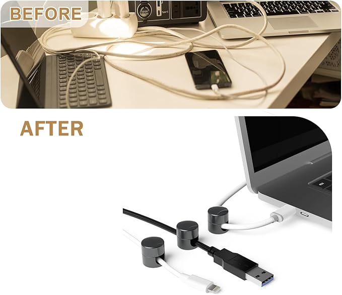 6 Sets Charger Cord Holder, Glossy Black Metal Adhesive Cable Management Clips,Adjustable Cable Anchor Holders,Wire Organizer for Desk, Wall, Home, Office