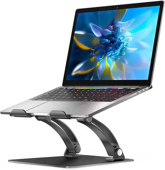 Nulaxy Fully Adjustable Laptop Stand for Desk, Dual Foldable Aluminum Computer Riser with Heat-Vent, Ergonomic Notebook Holder Portable Office Accessories Compatible with All 10-17" Laptops, Black