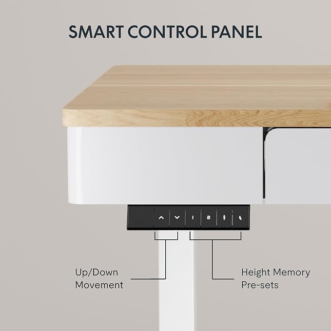 FLEXISPOT Q5 Standing Desk with Drawer, 48 x 24 Inch Electric Adjustable Height Stand Up Desk with Storage Organizer, Whole Piece Wooden Desktop for Home, Office, Computer Workstation, Maple