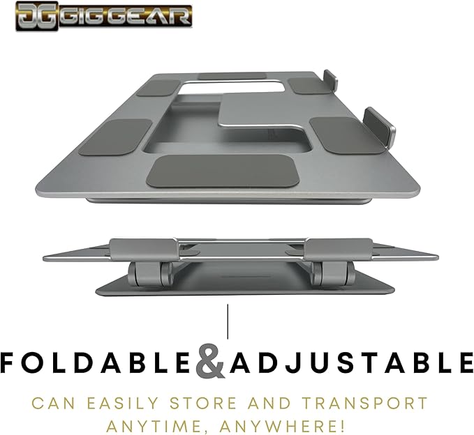 Gig Gear iLEVL Ergonomic Laptop Stand for Desk - Height Adjustable Laptop Riser Fits All Phone, Tablets, and Devices 10 to 17 Inches - Universal Multi-Angle Aluminum Foldable Laptop Stand (Silver)