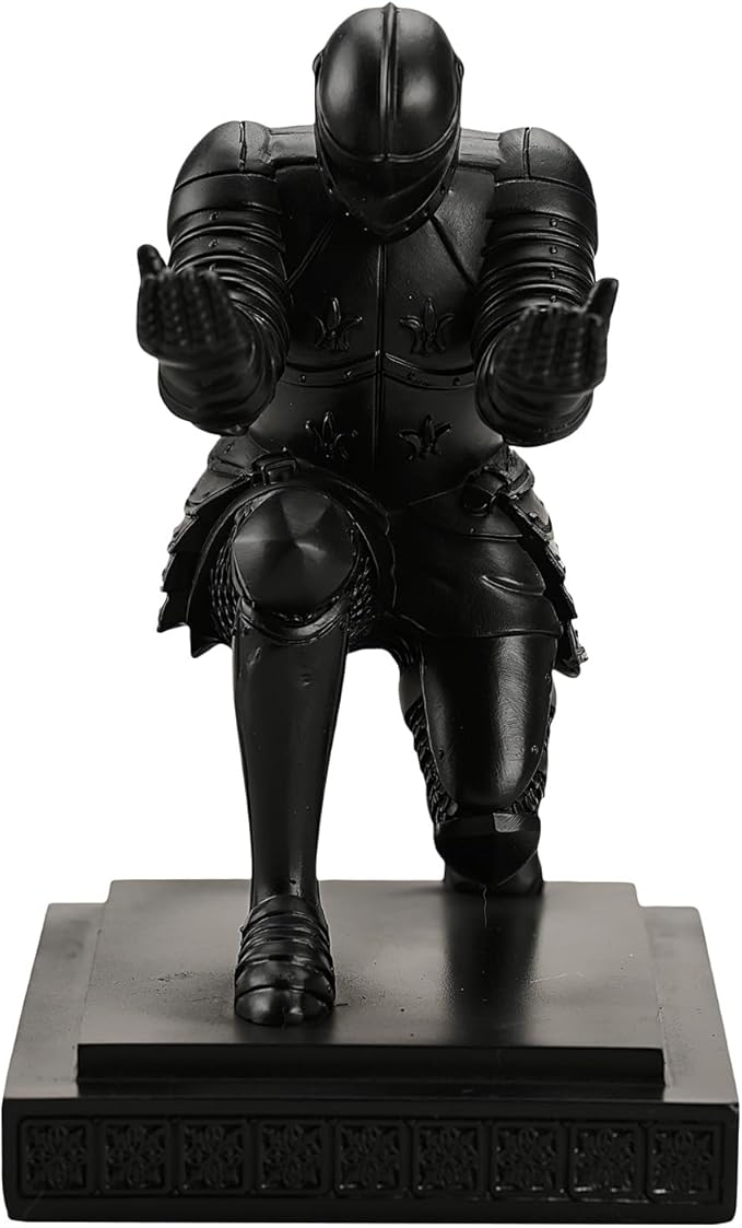 Knight Pen Holder Desk Organizers and Accessories Desk Decor Resin Pen Holder as Gift with a Cool Pen for Office and Home (Black)