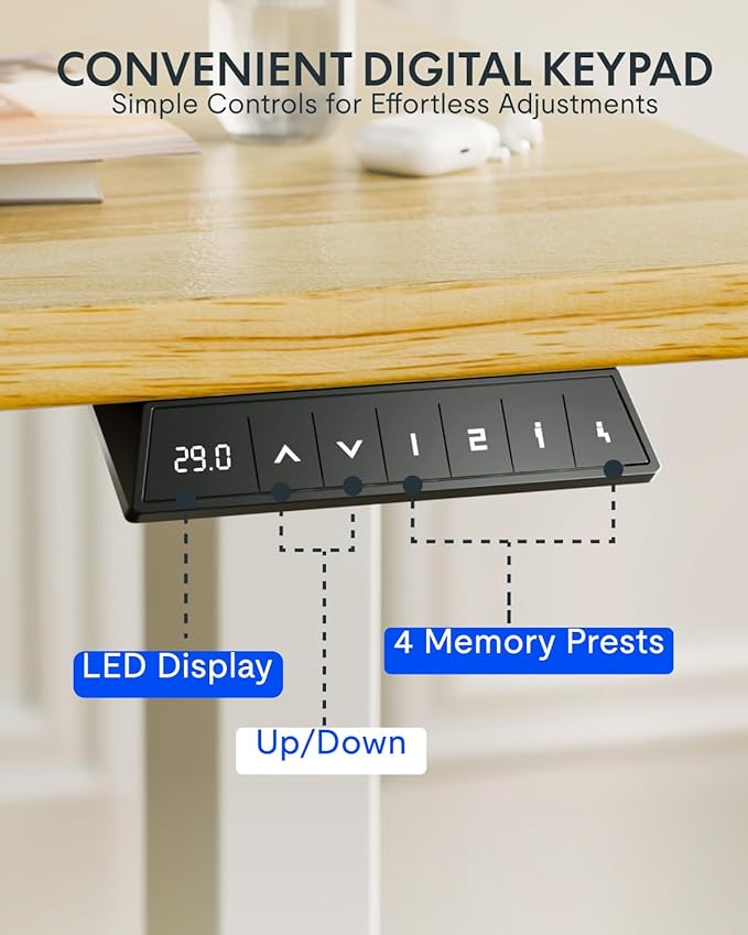 FLEXISPOT EN1 One-Piece Solid Wooden Standing Desk 55 x 24 Inches Height Adjustable Electric Sit Stand Home Office Desks (Black Frame + Rubber Wood Top, 2 Packages)