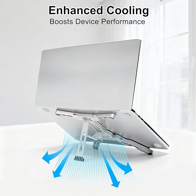 Laptop Stand for Desk, Ergonomic Portable Laptop Stand, Riser Holder Notebook Stands, Foldable Aluminum Computer Stand with Air, Pro, More 10-16” Laptops, Tablets, Phone