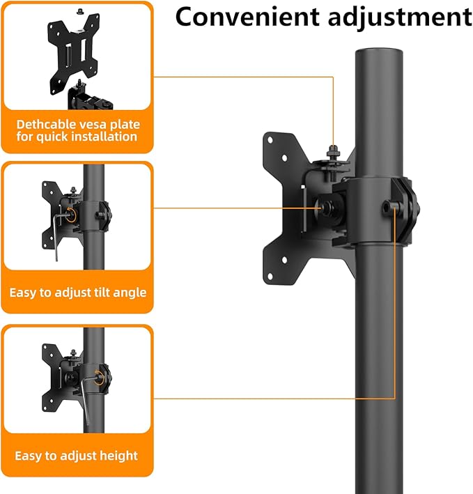PHOLITEN Monitor Mount for Most 13-32" Computer Screens up to 20lbs,Adjustable Single Desk Monitor Stand with Tilt Swivel Rotation, VESA 75x75mm/100x100mm