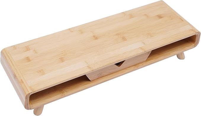 Monitor Stand,Bamboo Monitor Stand Riser with Drawer,Desk Shelf for PC Computer Monitor, Laptops, Printer, Speakers,No Assembly Required,Ergonomic Height
