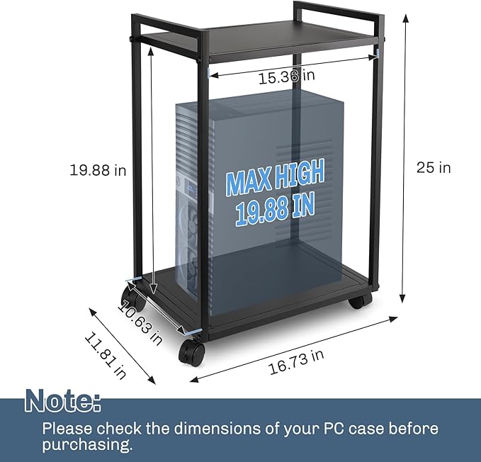 Liitrton Computer Tower Stand, 2-Tier PC Stand with Lockable Wheels CPU Holder Under Desk for Office Home (M)