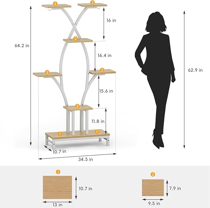 Plant Stand Indoor with Grow Lights - 7 Tiered Metal Corner Shelf for Multiple Plants, 63" Corner Plant Stand for Indoor Plants, X-Shaped Plant Rack for Home, Living Room, Office & Patio Decor
