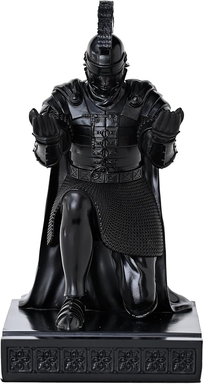 Roman Praetorian Prefect Warrior Knight Pen Holder Desk Ornament Resin Praetorian Guard Mobile Phone Stand Desk Accessories and Organizer for Office with a Letter Opener (Black)