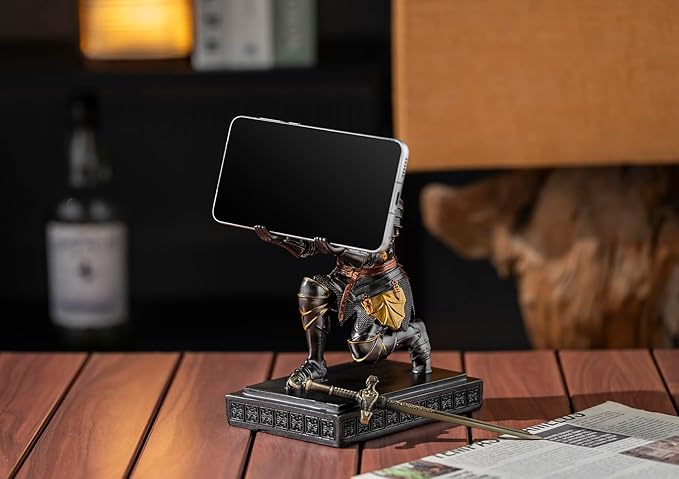 Medieval Armored Warrior Knight Pen Holder Desk Organizers and Accessories Resin Pencil Holder Paperweight as Gift with a Cool Letter Opener for Desk (Iron)