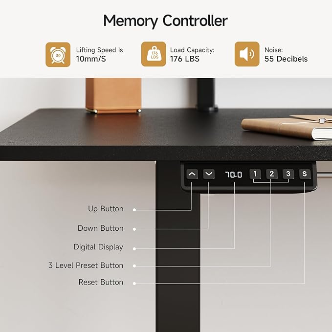 ONBRILL Standing Desk with 2 Adjustable Monitor Shelves, 71 x 24 Inches Electric Stand Up Desk with Memory Controller and Adjustable Height from 28-46 inches for Computer Workstations, Black