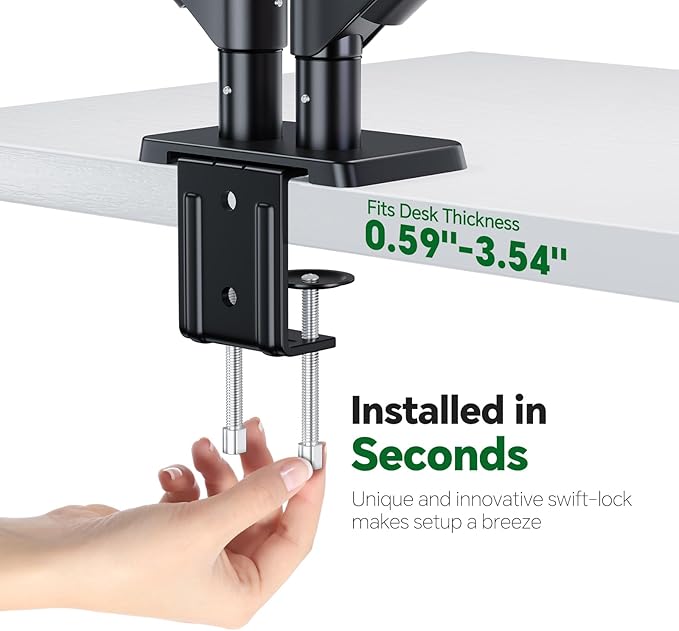 Dual Monitor Arm Desk Mount for 13-32 Inch Computer Screens, Full Adjustable Dual Monitor Stand Supports 4.4-19.8 lbs Computer Desk Mount, 75/100mm VESA Mount with C Clamp, Black
