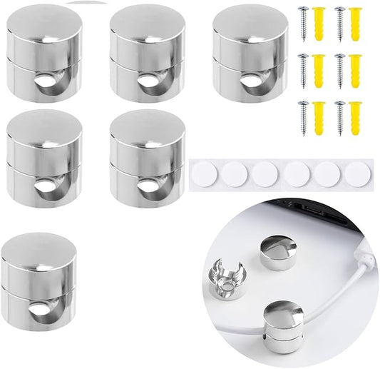 6 Sets Charger Cord Holder, Silver Metal Adhesive Cable Management Clips,Adjustable Cable Anchor Holders,Wire Organizer for Desk, Wall, Home, Office