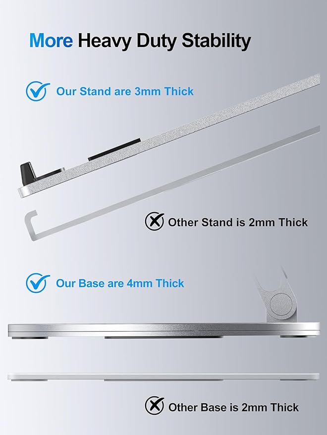 Laptop Stand for Desk, 360° Rotating & Height Adjustable Ergonomic Computer Riser with Aluminum Cooling Vents for 10-16" MacBook, Dell, Lenovo (Foldable, Portable for Office & Home) - Silver