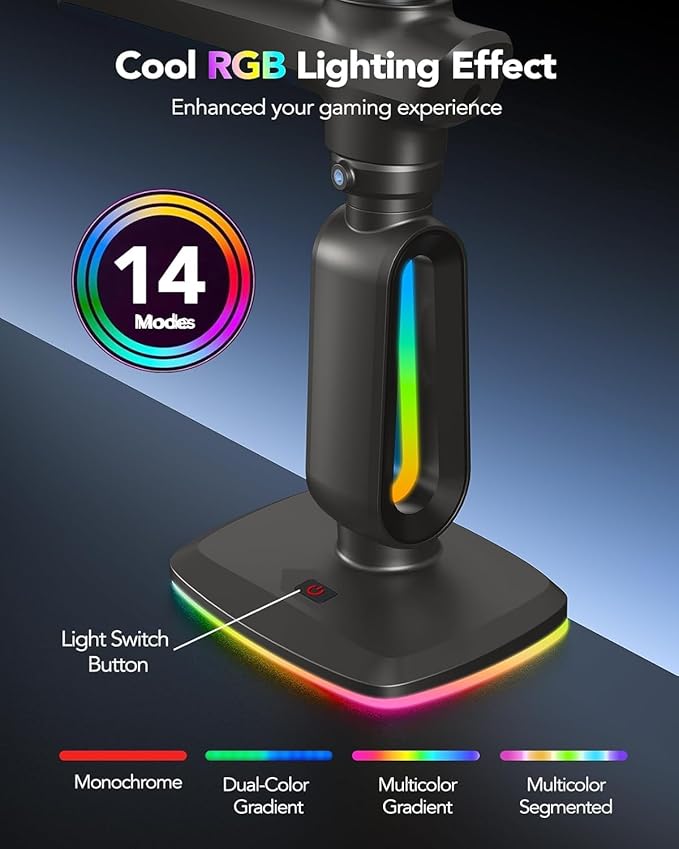 HUANUO RGB Heavy Duty Monitor Arm for Ultrawide Screens up to 34", Holds 33 lbs, Tall Ultrawide Monitor Stand with 29.1" Max Height, Fully Adjustable Single Computer Desk Mount, Max VESA 100x100mm