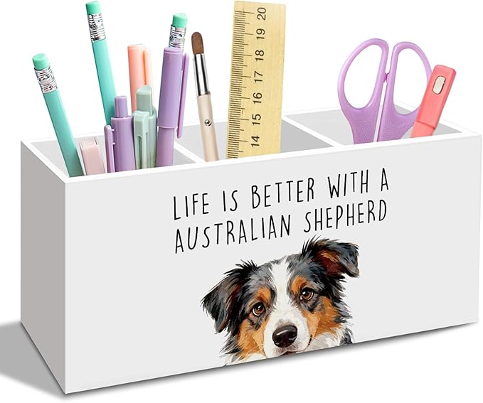 Australian Shepherd Dog Gifts Pen Pencil Holder for Desk, Funny Dog Gift Office Desk Accessories, Life Is Better with a Australian Shepherd Pen Holders Organizer for Classroom Bathroom Decor