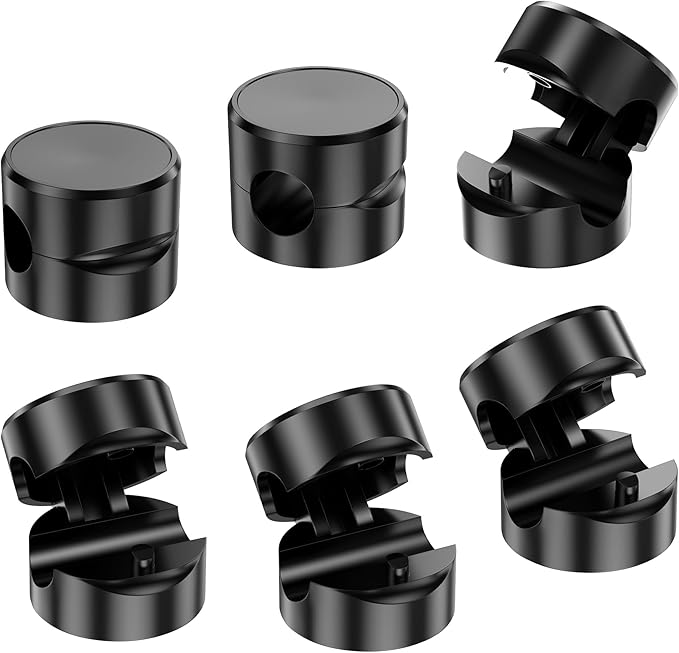 Cable Organizer Clips, 6 Pack Adhesive Cable Management Holders with Double-Sided Tape, Non-Rotating Cord Organizer for Desk, Office, Home to Tidy Charging Cables, Computer Wires (Black)