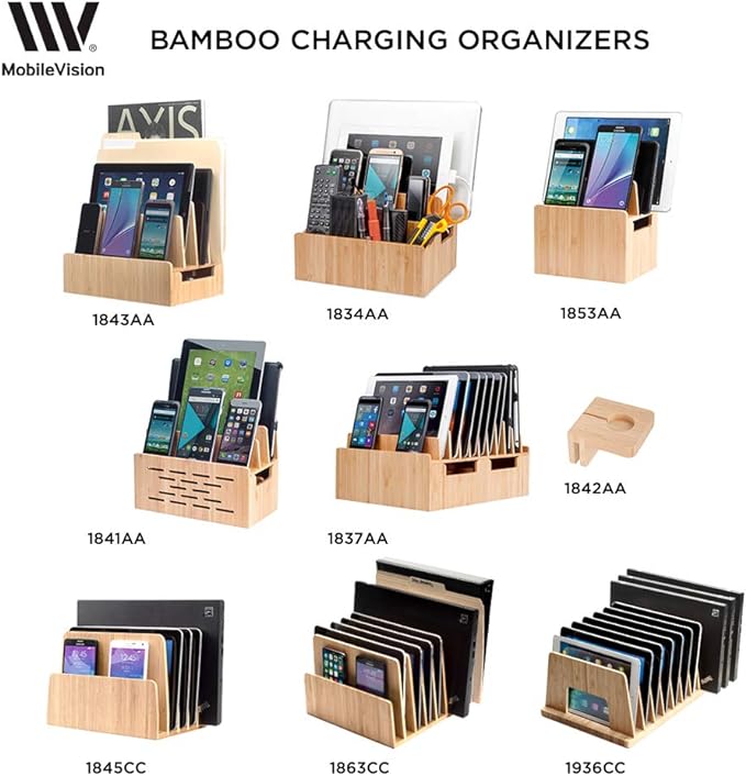 MobileVision Slim Bamboo Charging Station & Compatible Adapter for Apple Watch Multi Device Organizer, Smartphones, Tablets, Laptops & More
