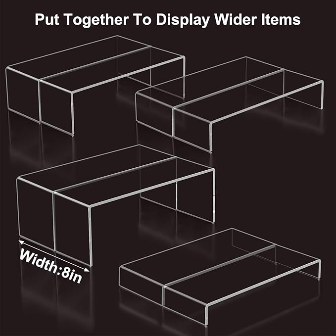 Acrylic Display Riser Stand,8Pcs 12'' Length Tier Display Stands, Thickened to 0.2''(5mm) Acrylic Shelf Risers for Perfume Display,Risers for Buffet Table,Cupcake Stand,Pop Figurines,Tumbler,Food