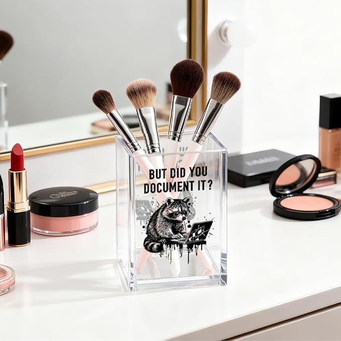 But Did You Document It Acrylic Cosmetic Organizer Pen Holder, Funny Acrylic Desk Holder Cup for Pen Pencil, Sarcastic Office Gifts for Coworker Mentor, Humorous Gifts for Racoon Lover Staff