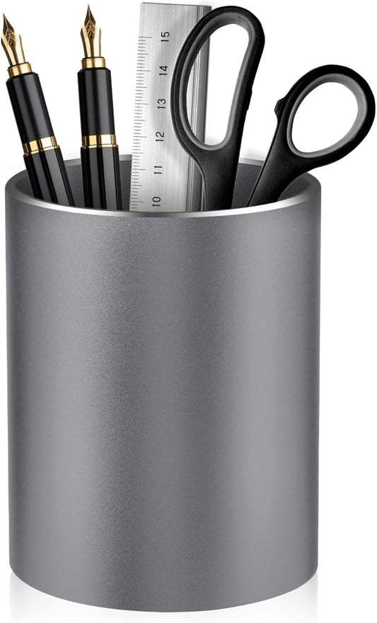 Pen Holder for Desk, Pencil cup Pen Organizer for Desk Metal Pencil Holder Pen Cup and Storage Box for Office, School, Home, and Kids Non-slip silicone bottom 3.93 * 3.14inch (Grey)