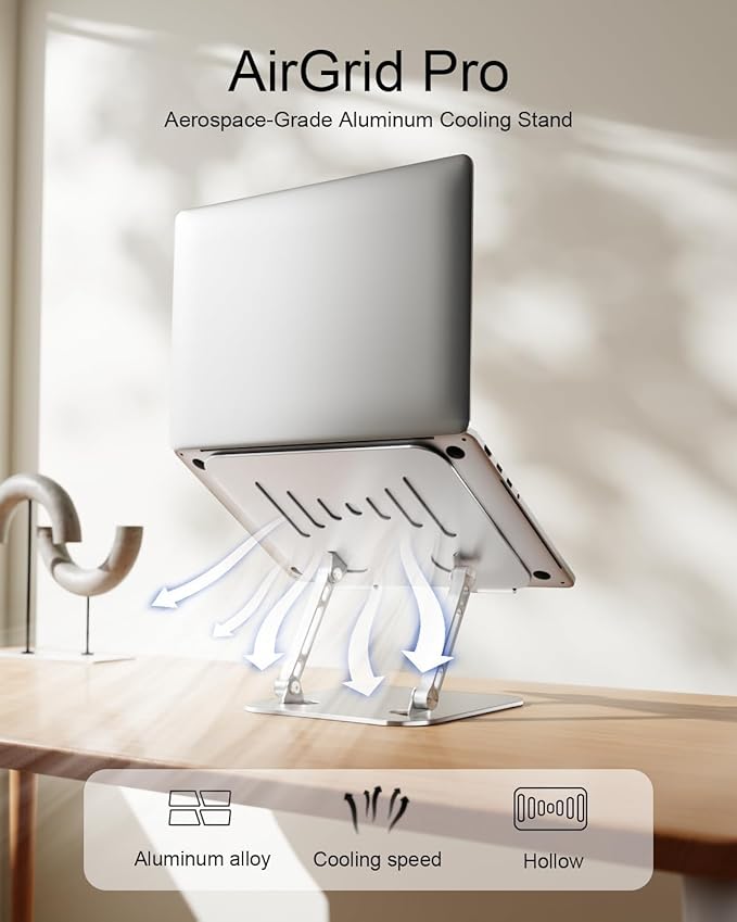 Laptop Stand for Desk Adjustable Height Portable Laptop Riser Aluminum Laptop Stand for Desk Foldable with Ergonomic 10-17" Silver