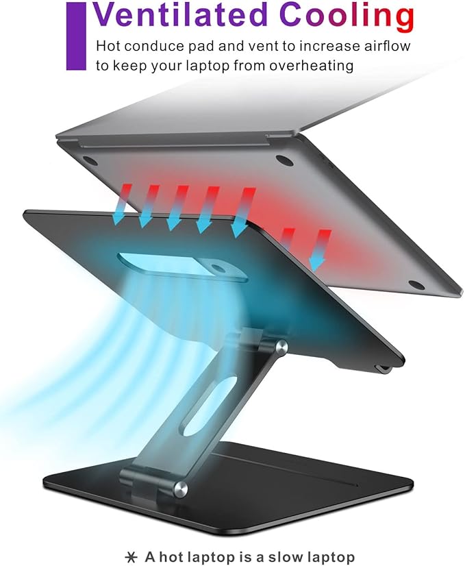Adjustable MacBook Laptop Stand for Desk | Ergonomic Aluminum Laptop Riser with Heat-Vent, Compatible for 10-17" Laptops, Dark Black
