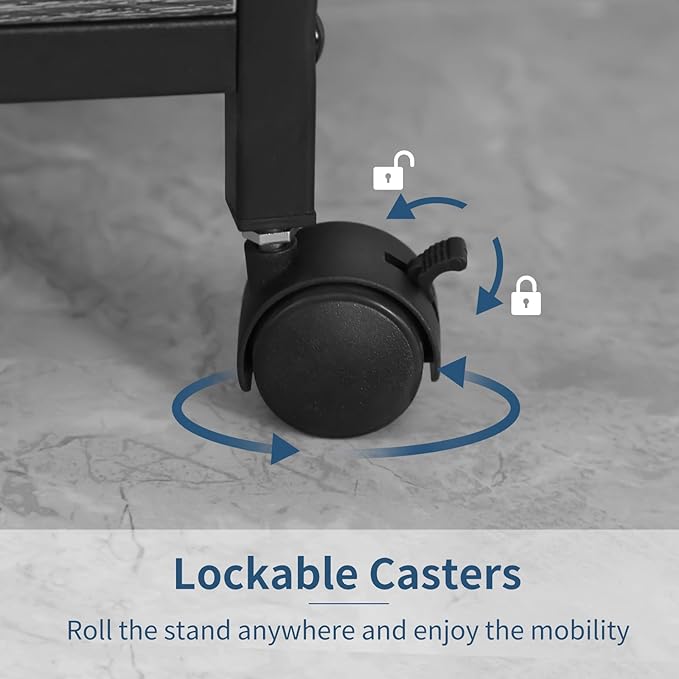 Printer Stand, 23 x 18 Inch Printer Table for Home Office, Large Printer Stand with Storage, 4 Tier Modern Home Printer Cart with Wheels & Socket, Computer Tower Stand CPU Stand, Grey