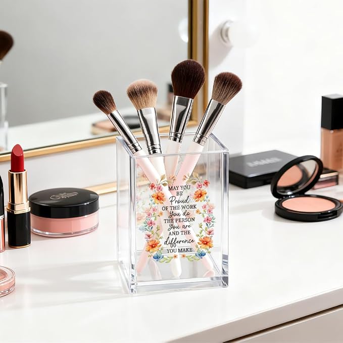 Be Proud Of The Work Acrylic Cosmetic Organizer Pen Holder, Funny Acrylic Desk Holder Cup for Pen Pencil, Inspirational Office Gifts for Coworker, Thank You Gifts for Women Leader boss Staff