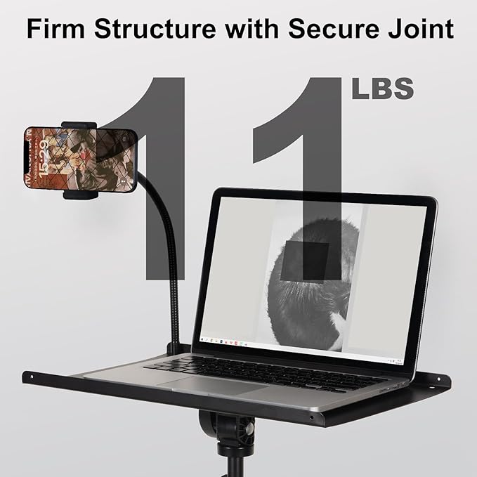 Laptop Tripod on Wheels with 2 Shelves, Portable Projector Floor Stand Adjustable Height 25.9 to 51.8 Inch with Phone Holder