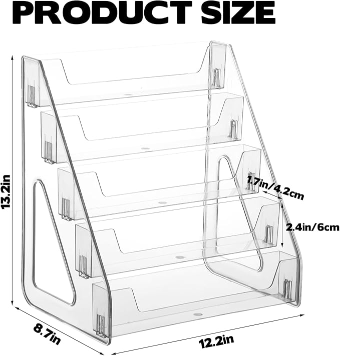 5-Tier Mail Organizer Countertop Laddered Acrylic File Mail Desktop Organizer Sorters Clear Letter Holder Multifunctional Desk File Storage Holders Envelope Folder Racks for Office Home School
