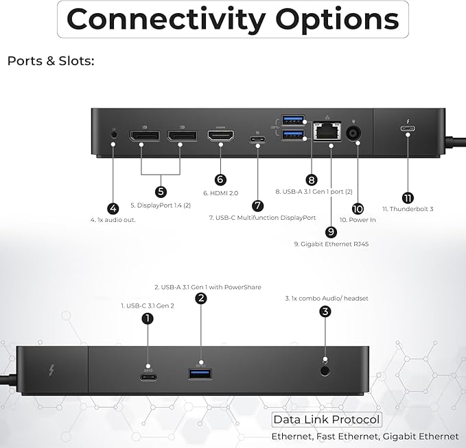 Dell WD19TBS Thunderbolt Docking Station with 180W AC Power Adapter (130W Power Delivery) + HDMI Cable + DisplayPort Cable + USB C to C Cable + Microfiber Cloth Included