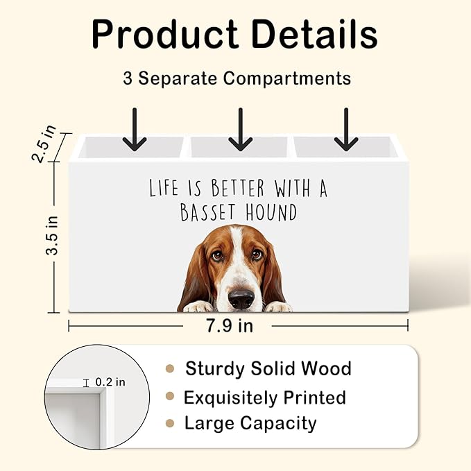 Basset Hound Dog Gifts Pen Pencil Holder for Desk, Funny Dog Lovers Gift Office Desk Accessories, Life Is Better with a Basset Hound Pen Holders Organizer for Women Kitchen Bathroom Decor