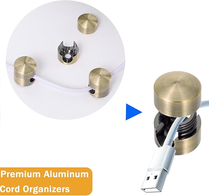 3 Sets Charger Cord Holder,Antique Copper Color Metal Adhesive Cable Management Clips,Adjustable Cable Anchor Holders,Wire Organizer for Desk, Wall, Home, Office