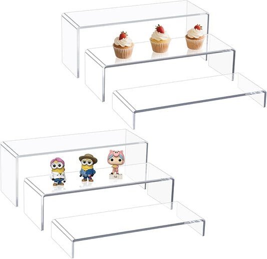Acrylic Display Riser Stand,6Pcs 12'' Length Tier Display Stands, Thickened to 0.2''(5mm) Acrylic Shelf Risers for Perfume Display,Risers for Buffet Table,Cupcake Stand,Pop Figurines,Tumbler,Food