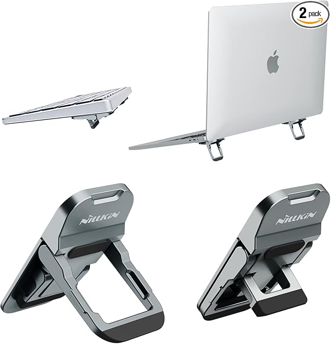 Nillkin Portable Laptop Stand with 3 Adjustable Angles, Flip Keyboard Riser Feet for Most Keyboards, Computer Keyboard Stand for Desktop, MacBook, HP and Other 10-17 Inches Laptop Feet Riser, Gray