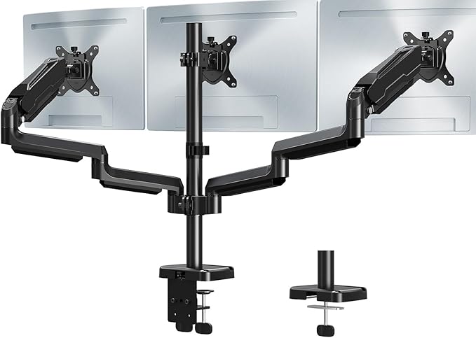 MOUNT PRO Triple Monitor Mount, 3 Monitor Desk Mount for Three Screens up to 32 Inch, Full Motion Gas Spring Heavy Duty Arm Hold up to 19.8lbs Each, Black