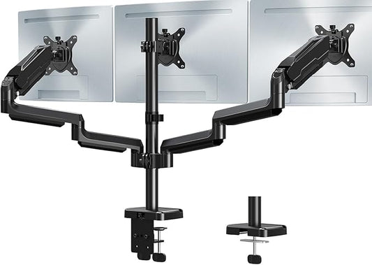 MOUNT PRO Triple Monitor Mount, 3 Monitor Desk Mount for Three Screens up to 32 Inch, Full Motion Gas Spring Heavy Duty Arm Hold up to 19.8lbs Each, Black