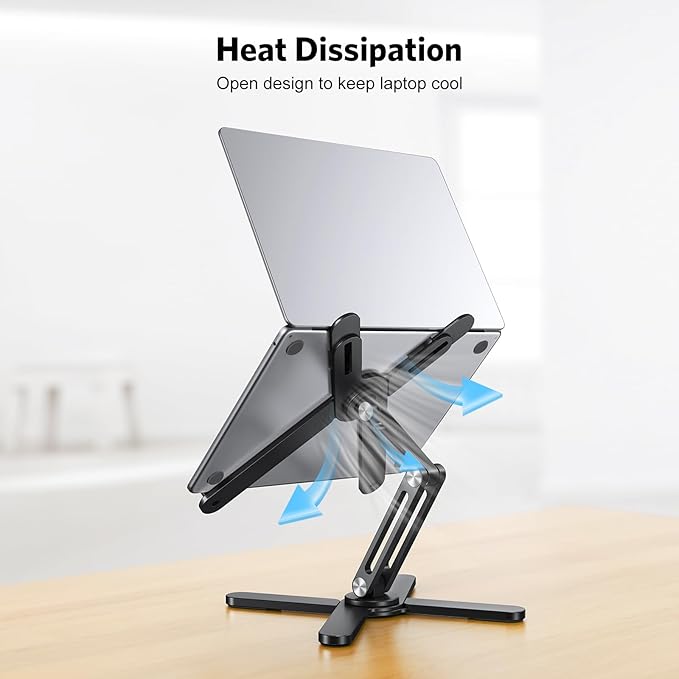 OMOTON 360° Rotating Laptop Stand Riser for Desk, Ergonomic Foldable Computer Stand Adjustable Height Angles for Collaborative Work, Easy Storage Fit Macbooks,All Laptops up to 16 inches, Black